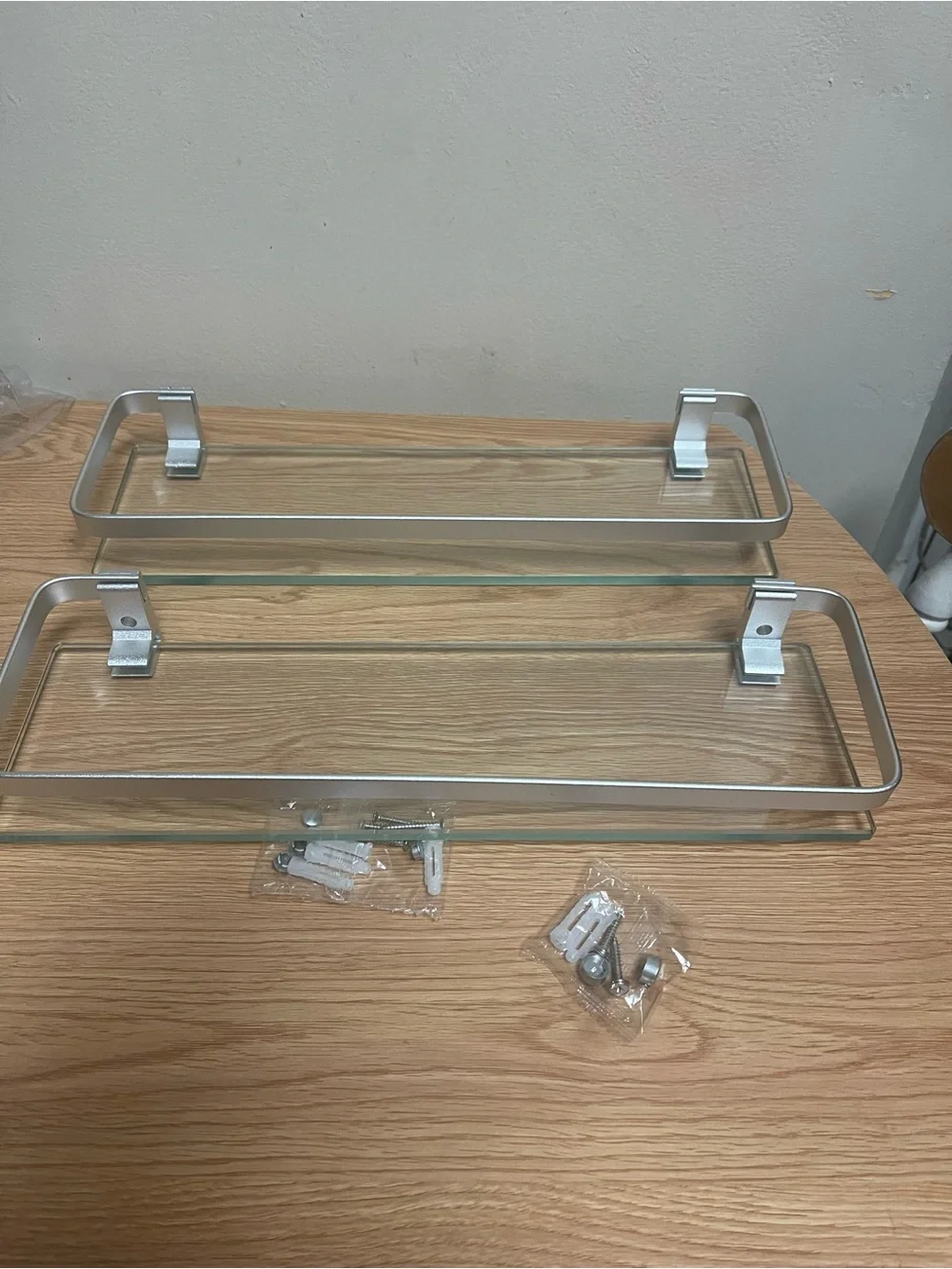 Amazon Silver Glass Double Wall Shelves